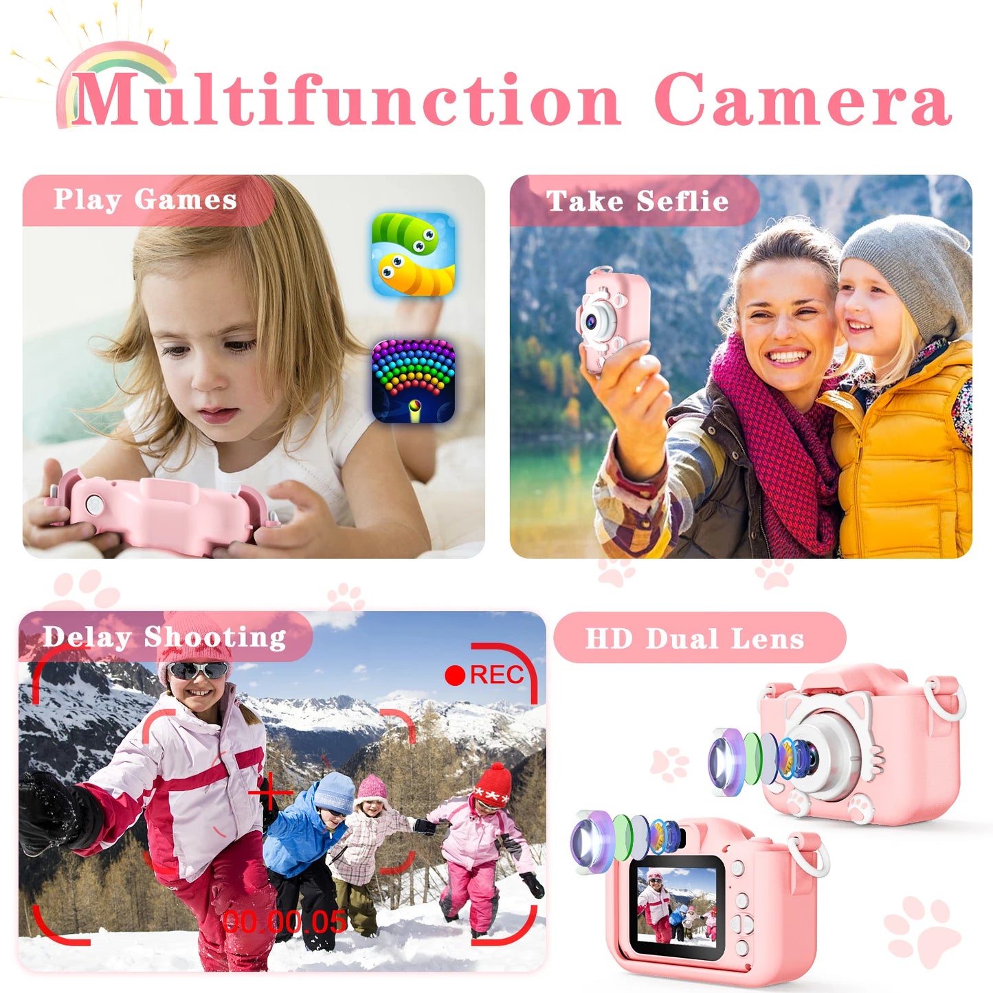 Cute Cat Children Cameras With 32G Card