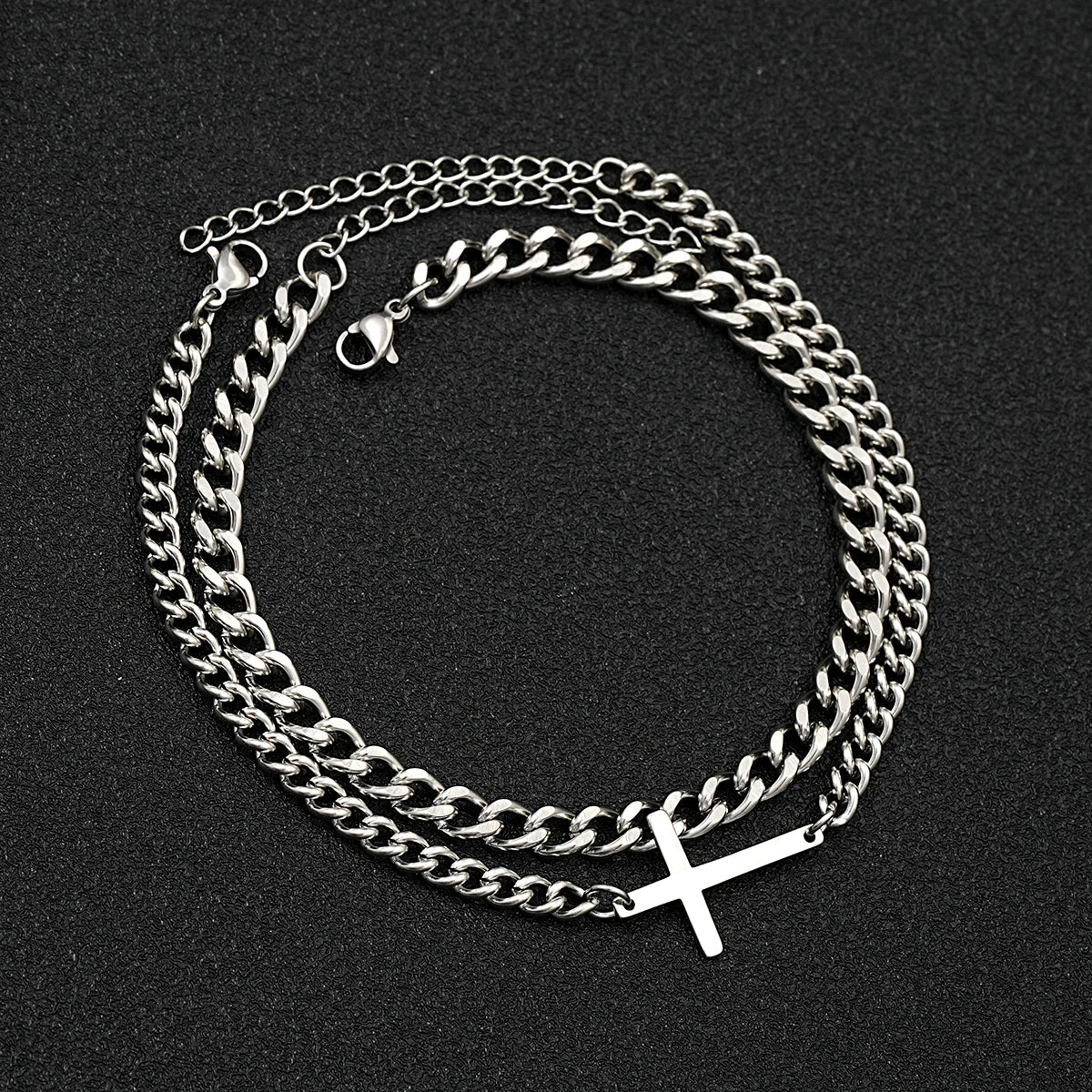 Ensemble de bracelets à chaîne cubaine en acier inoxydable avec croix