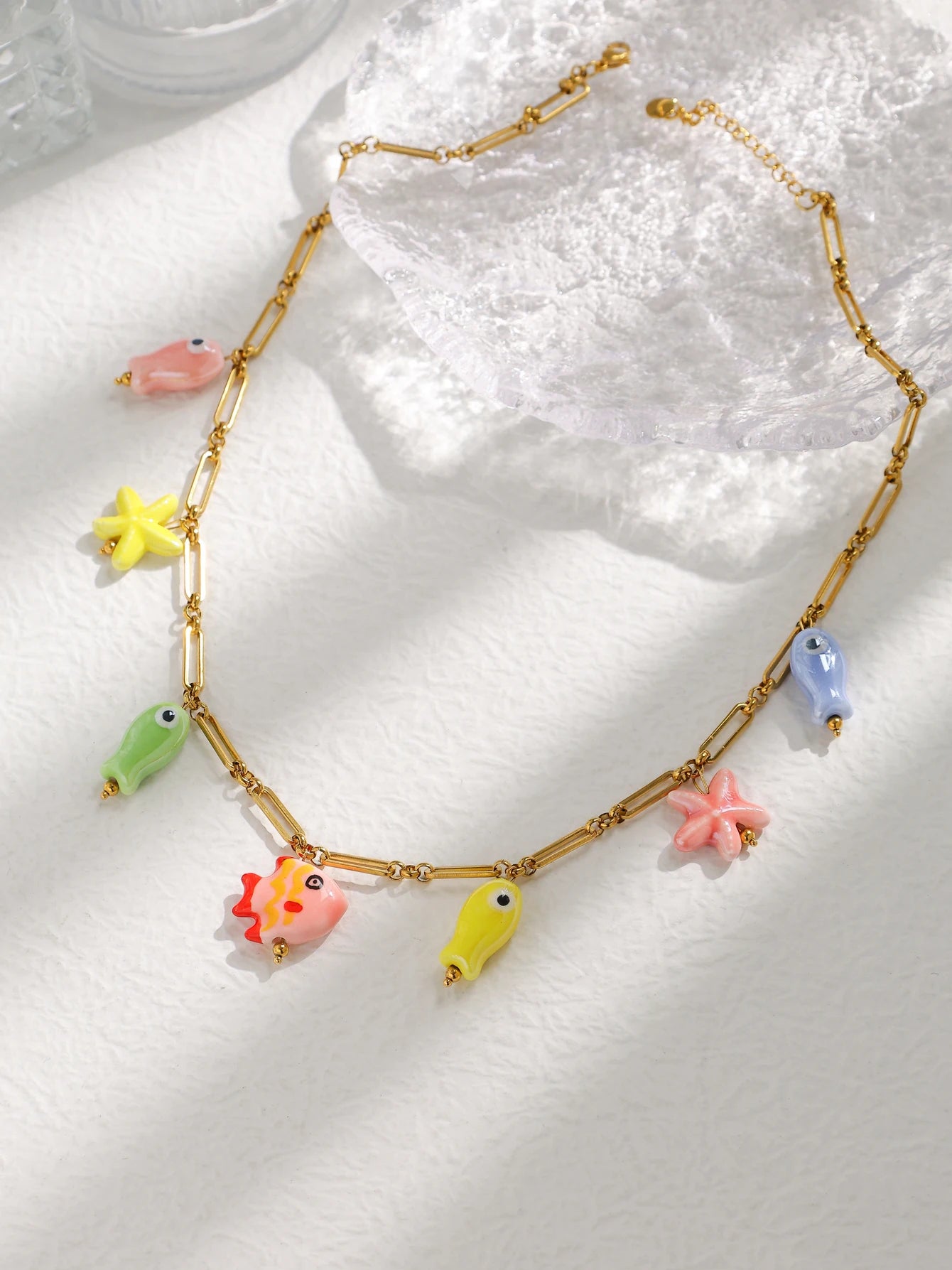 Ceramic Starfish Fish Necklace