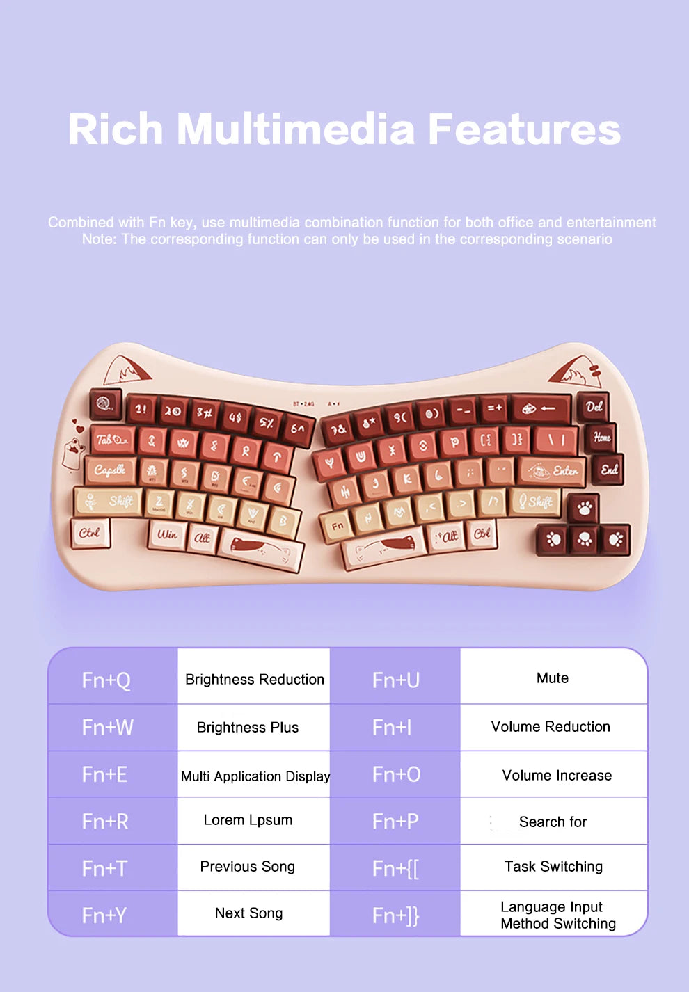 Clavier sans fil Bluetooth USB divisé BOW