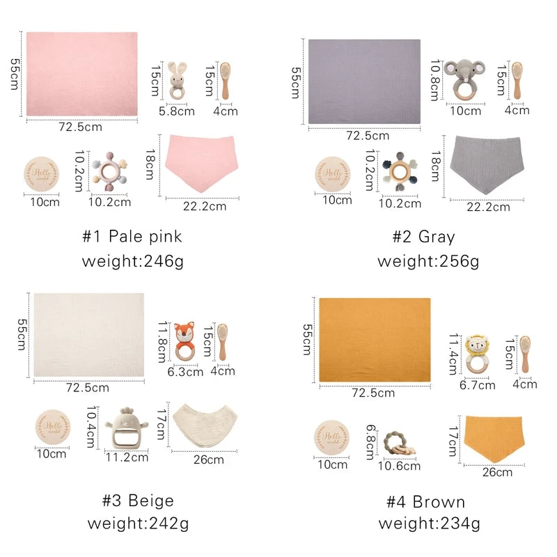 Baby Bath Towel Cotton Blanket Brush Gift Set