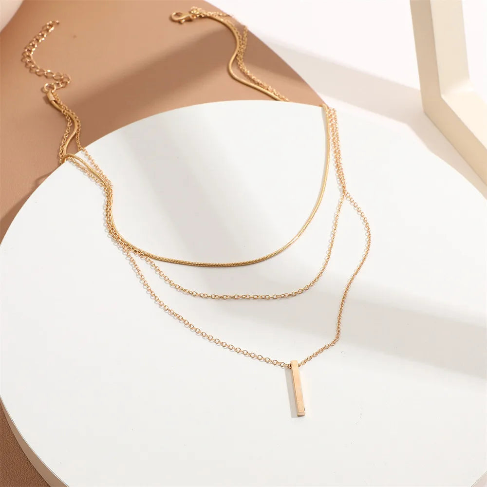 Vintage Layered Metal Bar Necklace