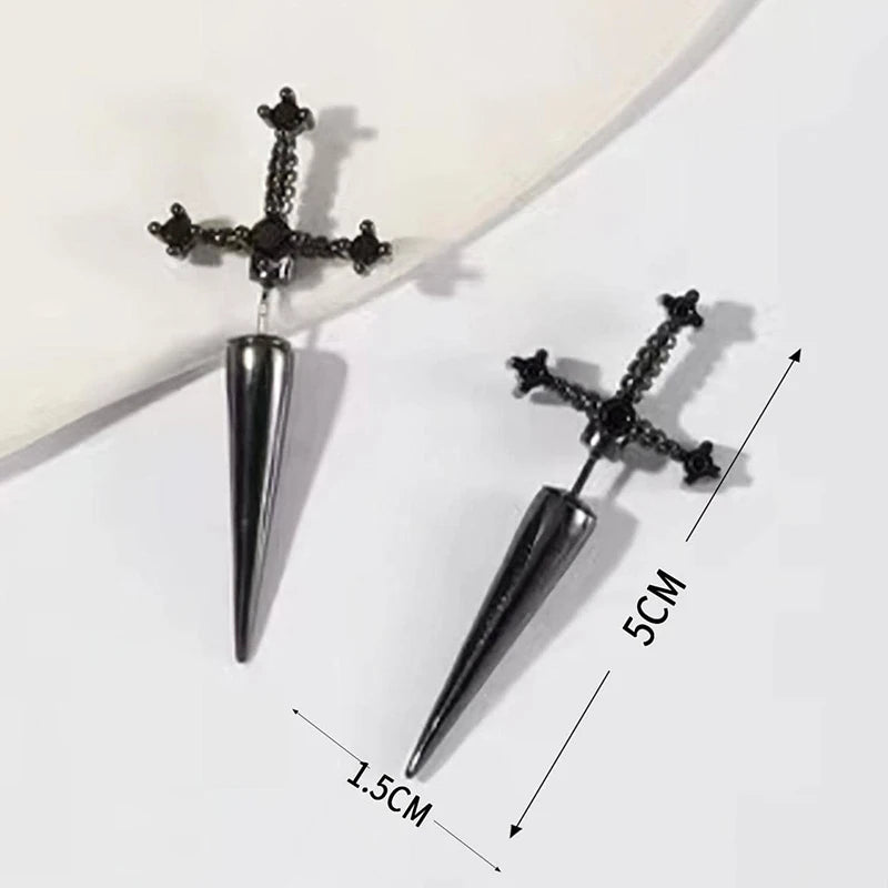 Hip Hop Cross Sword Stud Earrings