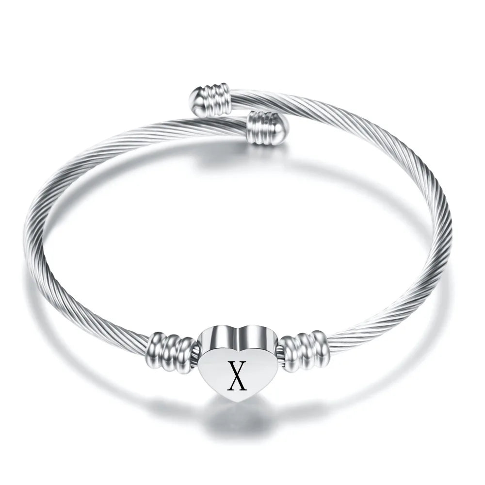 Initial Letter Stainless Steel Cuff Bracelet