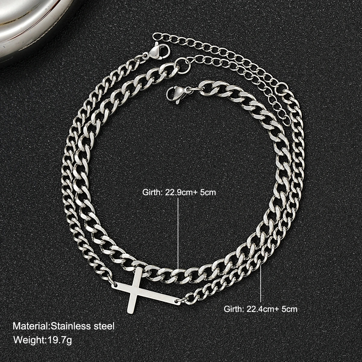 Ensemble de bracelets à chaîne cubaine en acier inoxydable avec croix