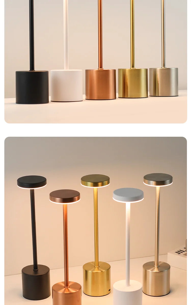 Lámpara de mesa LED con sensor táctil simple, recargable, 3 colores, ajustable, luz ambiental creativa para mesita de noche, decoración de habitación