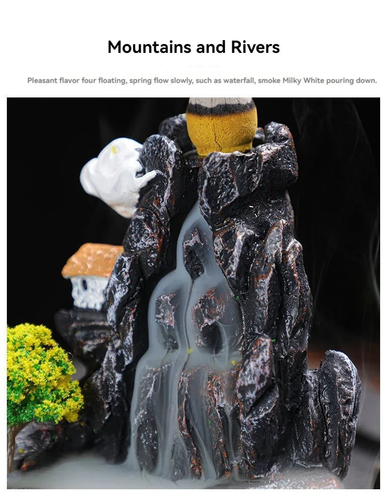 Porte-encens à refoulement, brûleur d'encens en cascade, décoration d'intérieur, ornement d'aromathérapie, cônes d'encens avec cônes d'encens à refoulement