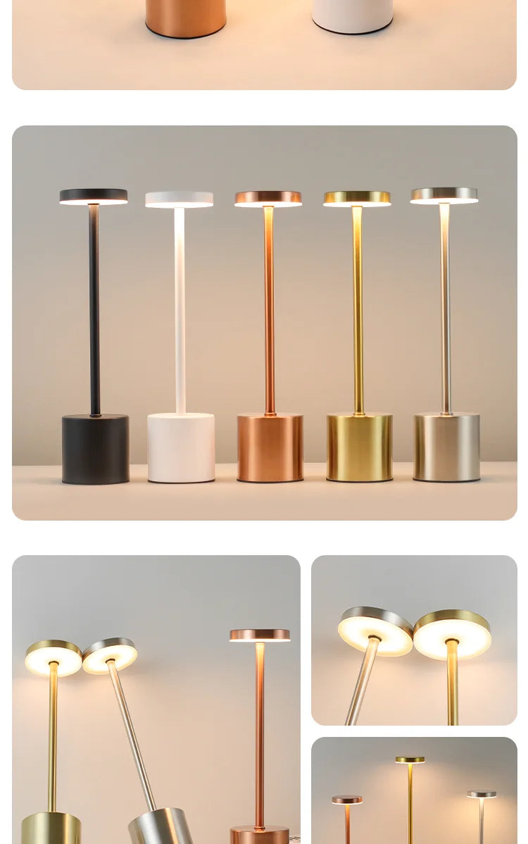 Lámpara de mesa LED con sensor táctil simple, recargable, 3 colores, ajustable, luz ambiental creativa para mesita de noche, decoración de habitación