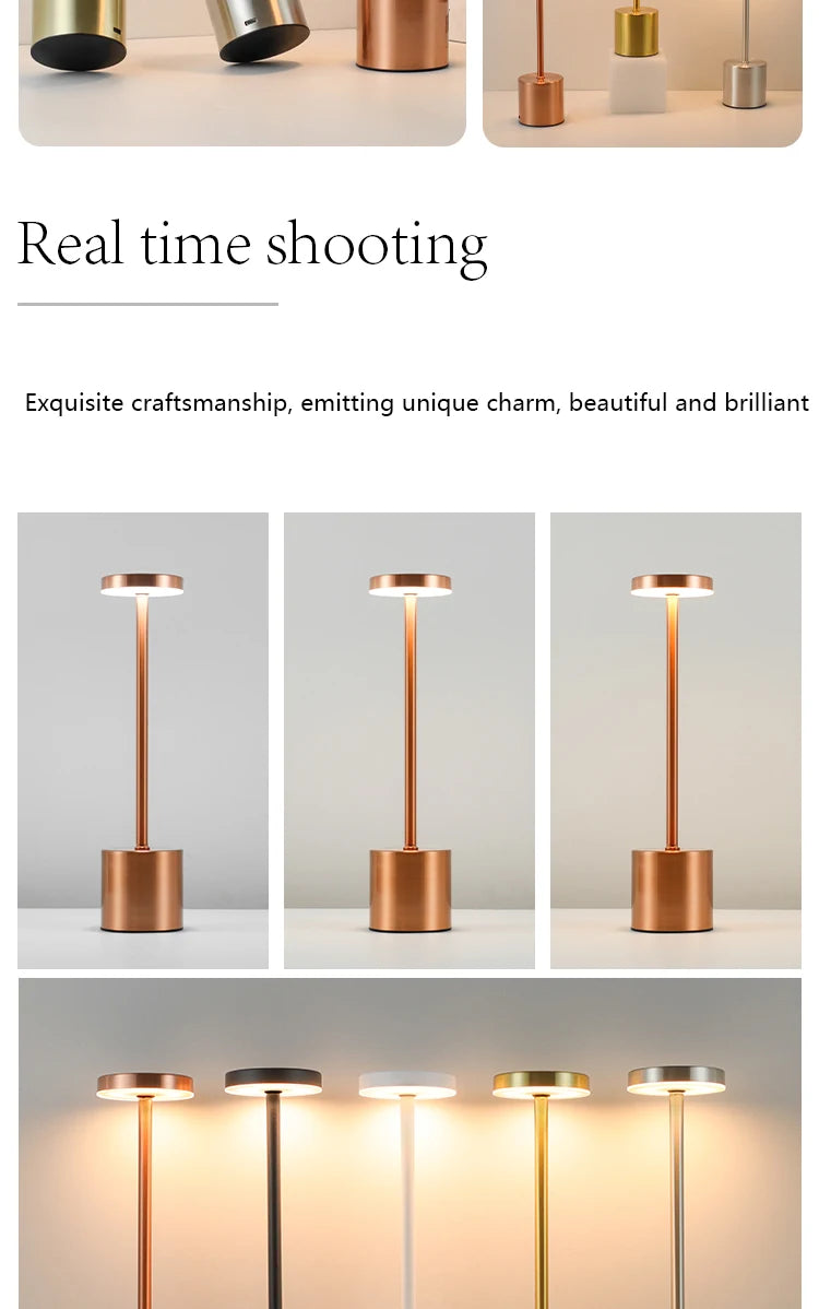 Lámpara de mesa LED con sensor táctil simple, recargable, 3 colores, ajustable, luz ambiental creativa para mesita de noche, decoración de habitación