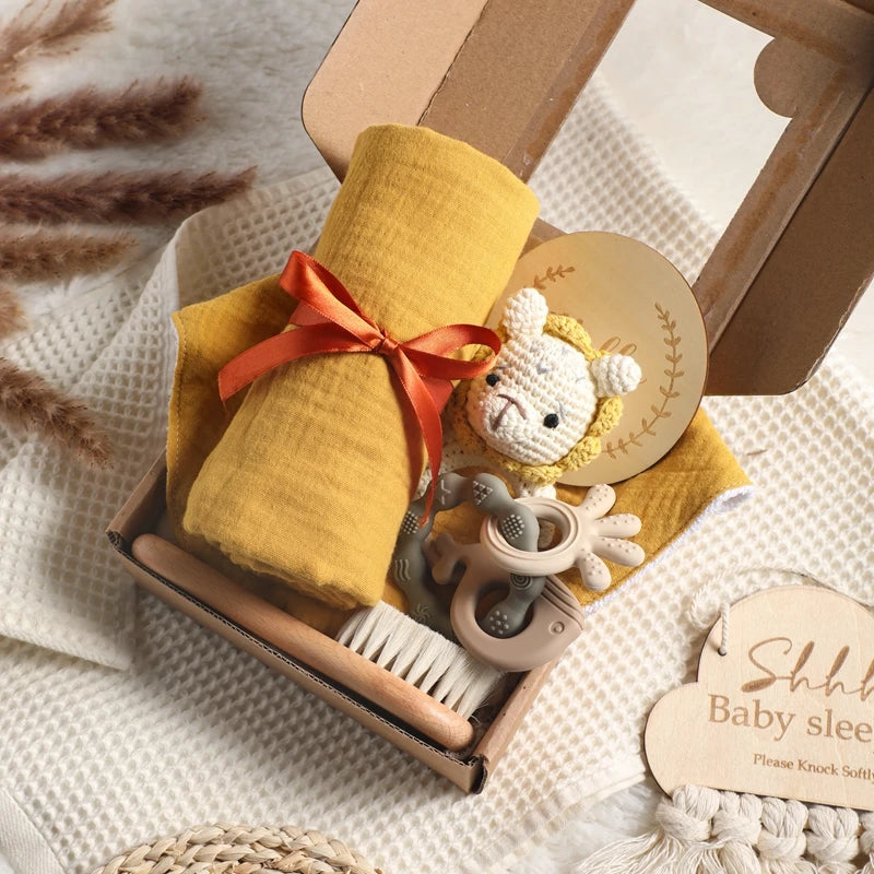 Baby Bath Towel Cotton Blanket Brush Gift Set