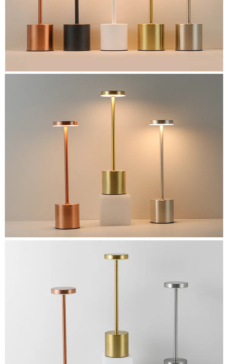Lámpara de mesa LED con sensor táctil simple, recargable, 3 colores, ajustable, luz ambiental creativa para mesita de noche, decoración de habitación