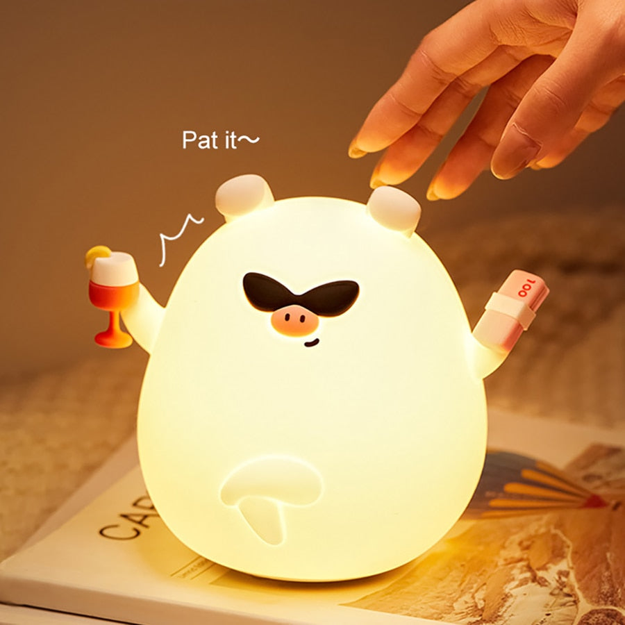 Cute Pig Cartoon Silicone Rechargeable Night Lamp - BestShop