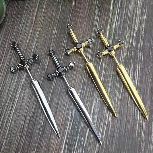 Hip Hop Cross Sword Stud Earrings