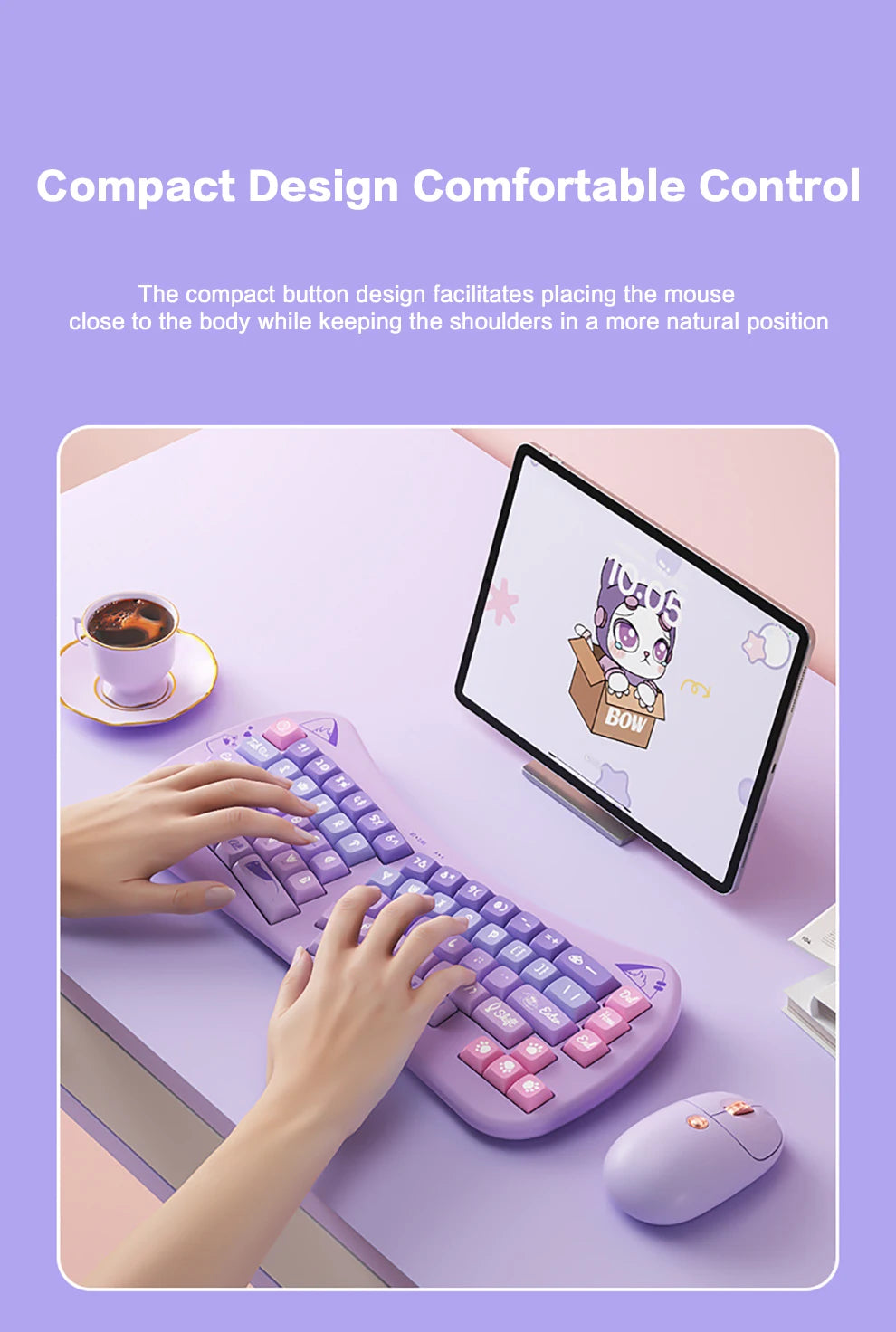Clavier sans fil Bluetooth USB divisé BOW
