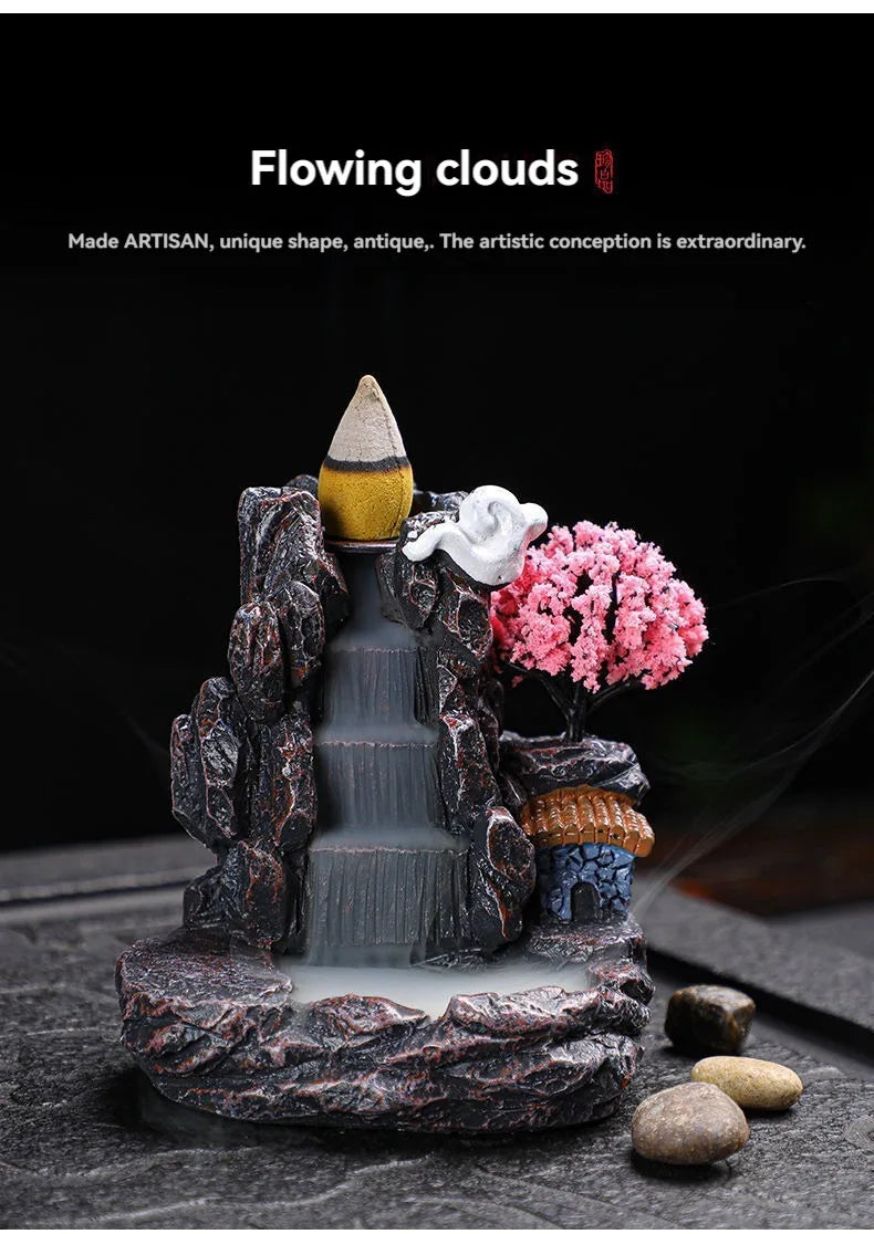 Porte-encens à refoulement, brûleur d'encens en cascade, décoration d'intérieur, ornement d'aromathérapie, cônes d'encens avec cônes d'encens à refoulement
