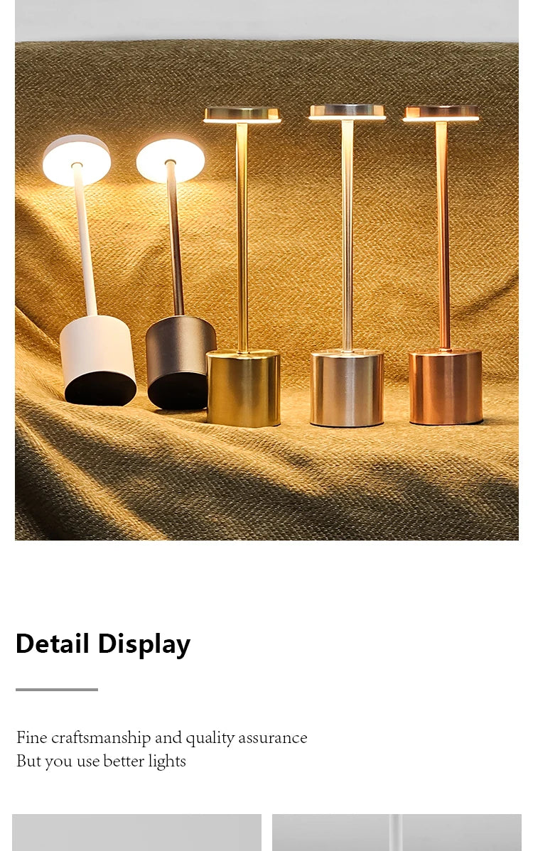 Lámpara de mesa LED con sensor táctil simple, recargable, 3 colores, ajustable, luz ambiental creativa para mesita de noche, decoración de habitación