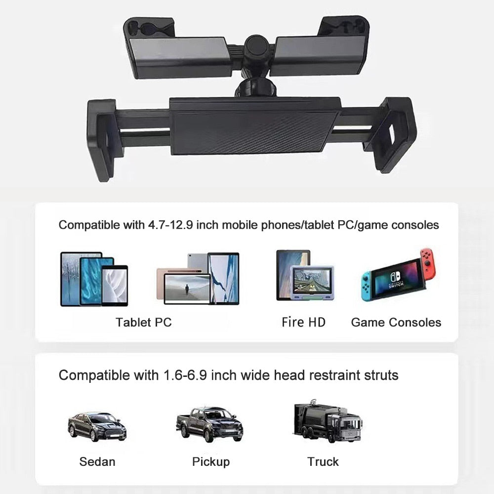 Car Headrest Tablet Mount Holder Clips 360 Degree Rotating - BestShop