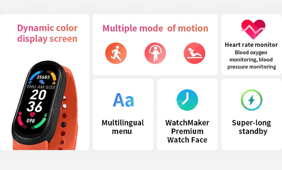 M6 Smart Watch Men Women Fitness Smart Bracelet