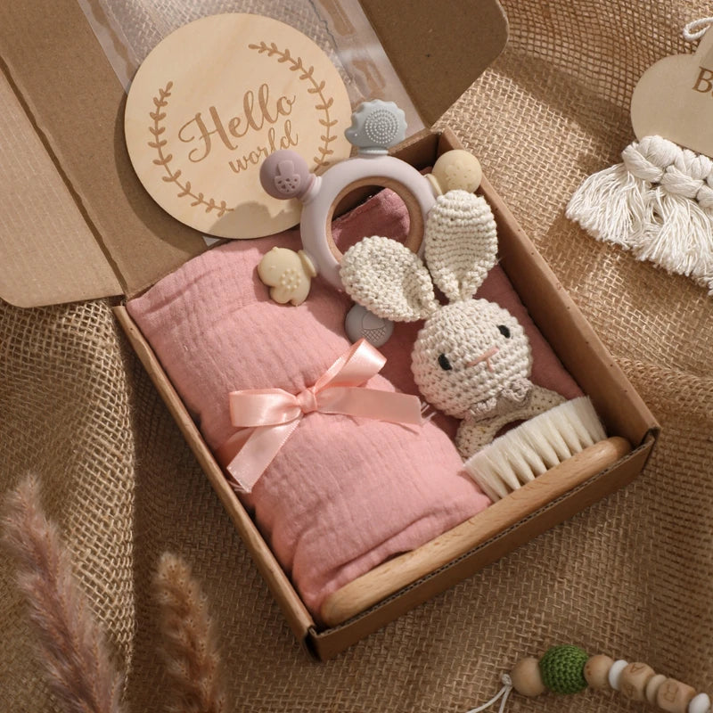 Baby Bath Towel Cotton Blanket Brush Gift Set