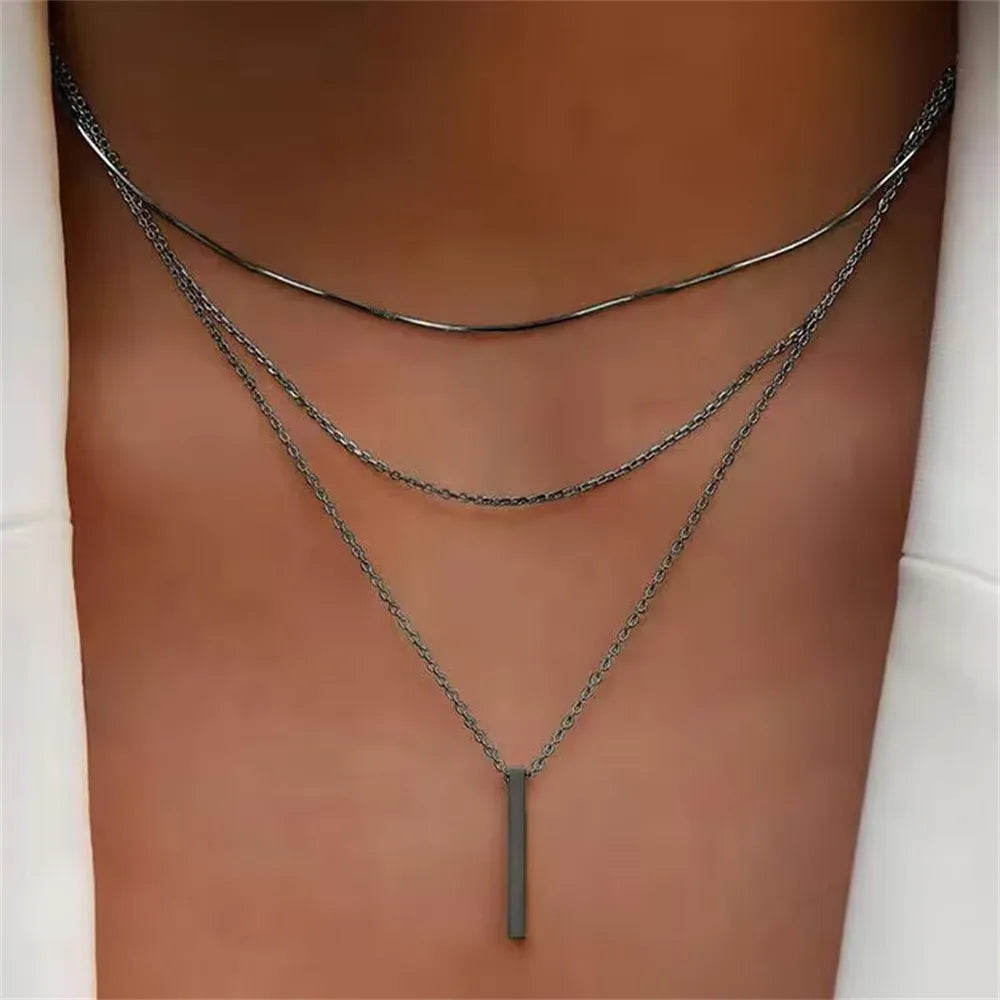 Vintage Layered Metal Bar Necklace