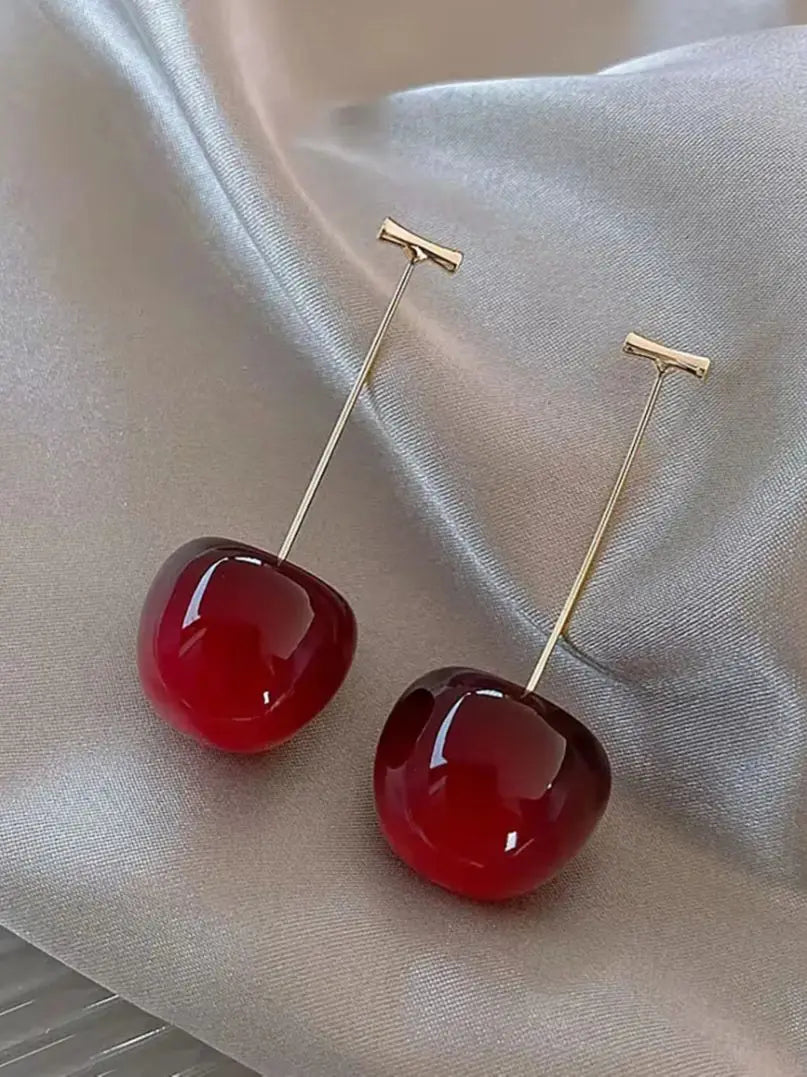Red Cherry Statement Dangle Earrings