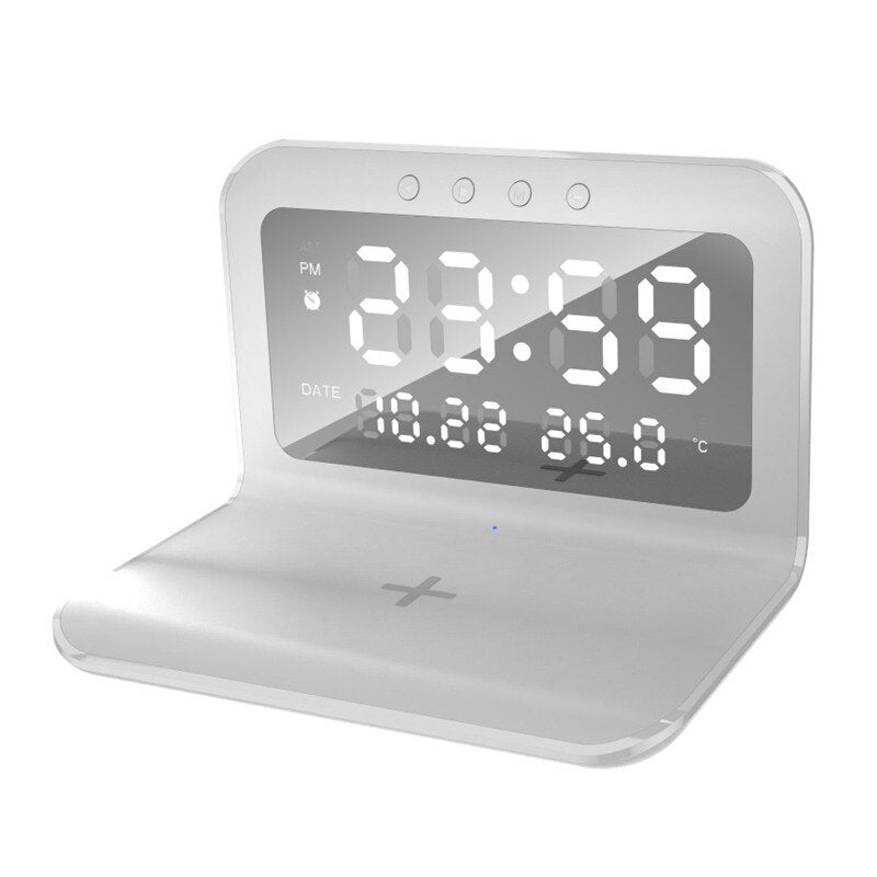 15W Wireless Charger Pad Stand with Alarm Clock Thermometer - BestShop