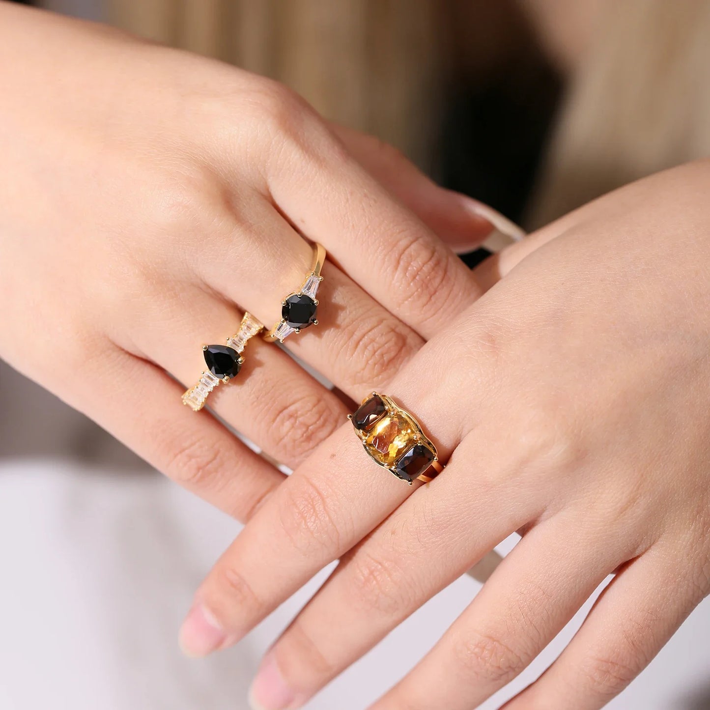 Bague en quartz fumé et citrine