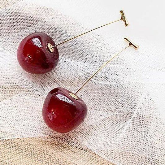 Red Cherry Statement Dangle Earrings