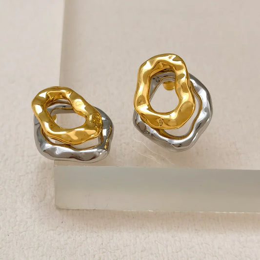Two-wear Irregular Gold Sliver Circles Earring