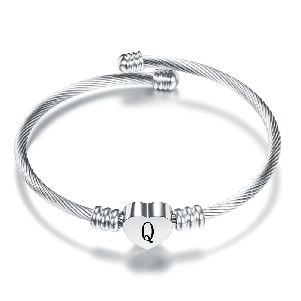 Initial Letter Stainless Steel Cuff Bracelet