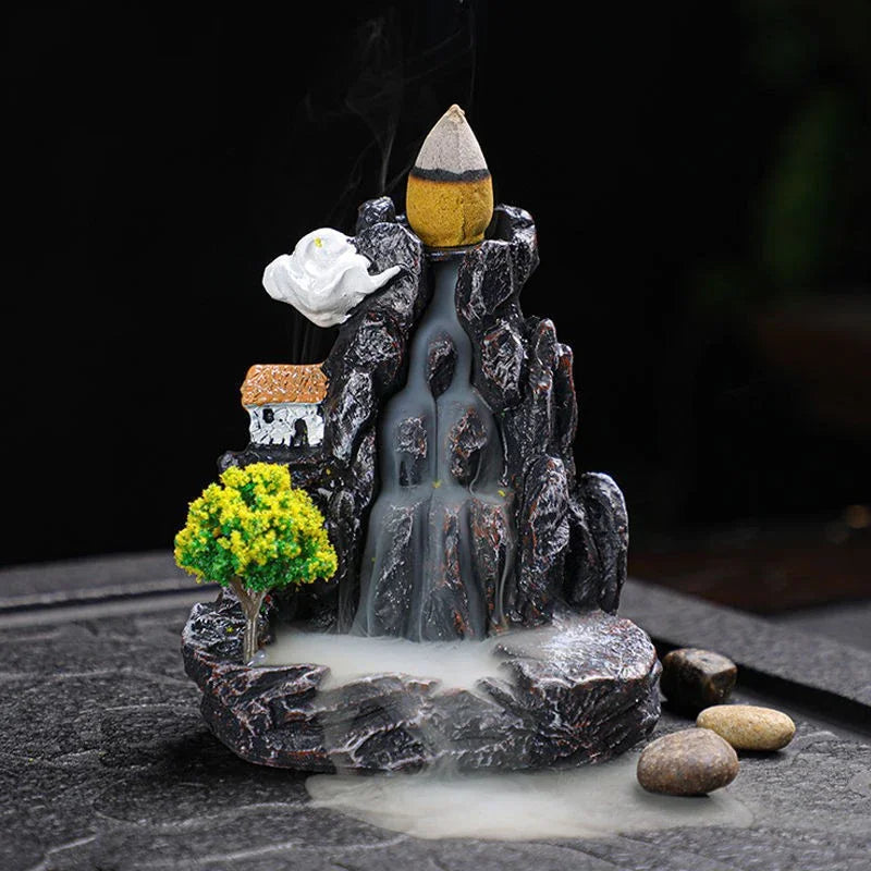 Porte-encens à refoulement, brûleur d'encens en cascade, décoration d'intérieur, ornement d'aromathérapie, cônes d'encens avec cônes d'encens à refoulement