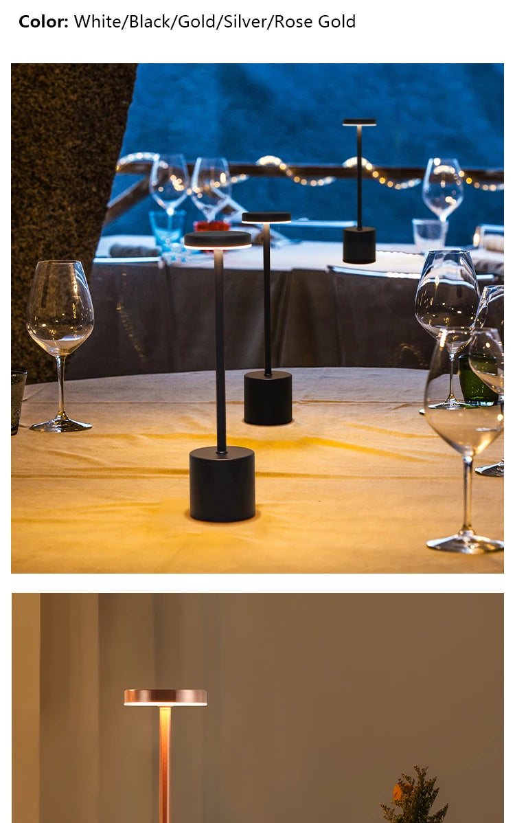 Lámpara de mesa LED con sensor táctil simple, recargable, 3 colores, ajustable, luz ambiental creativa para mesita de noche, decoración de habitación
