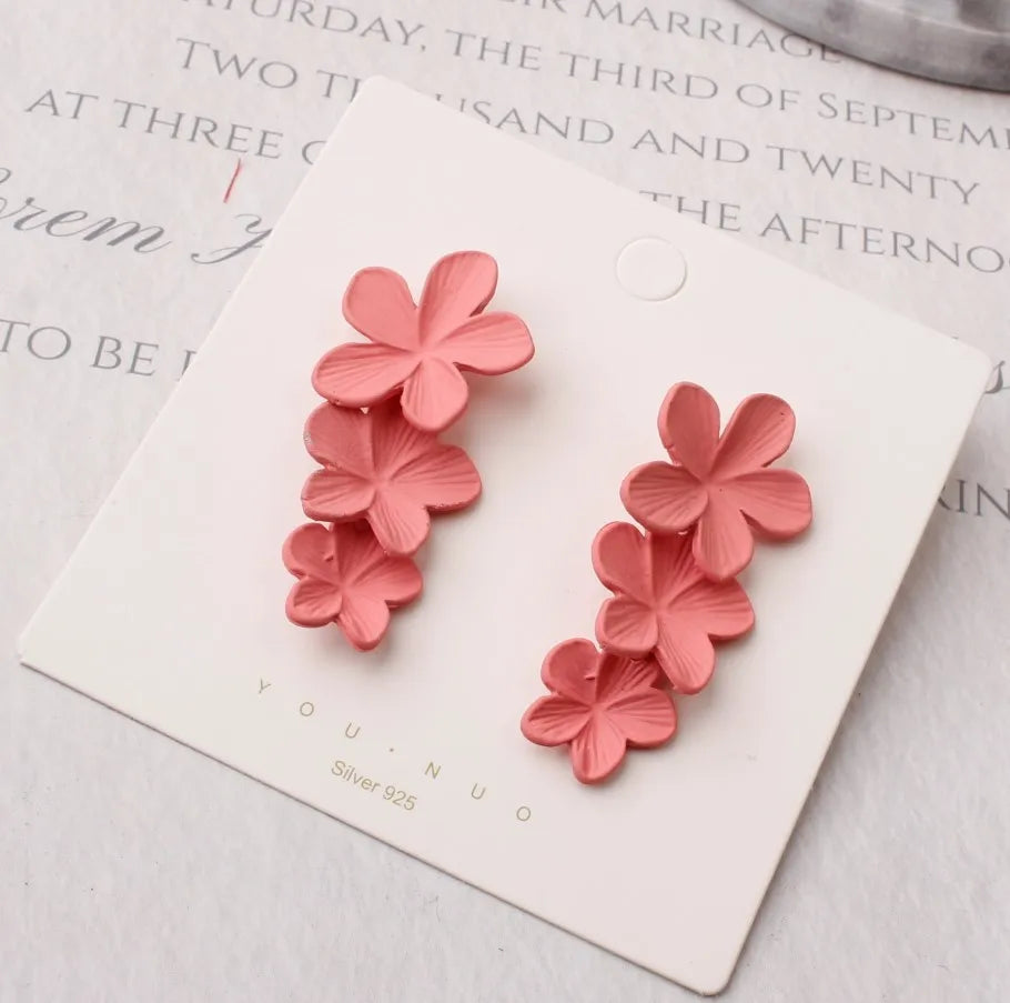 Korean Big Double Flower Drop Earrings