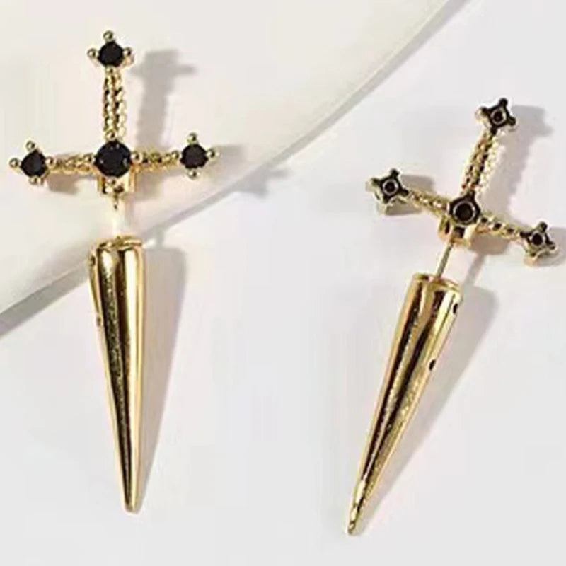 Hip Hop Cross Sword Stud Earrings