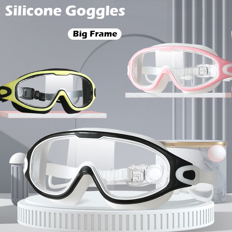 Silicone Big Frame Swimming Goggles with Earplugs - BestShop