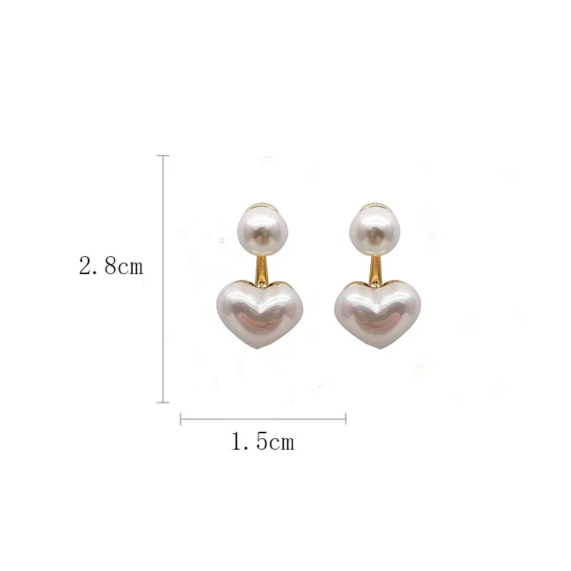 Pearl Heart & Round Stud Earrings