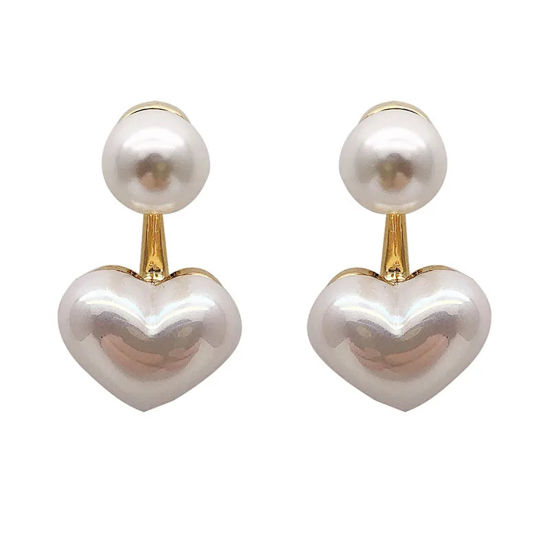 Pearl Heart & Round Stud Earrings