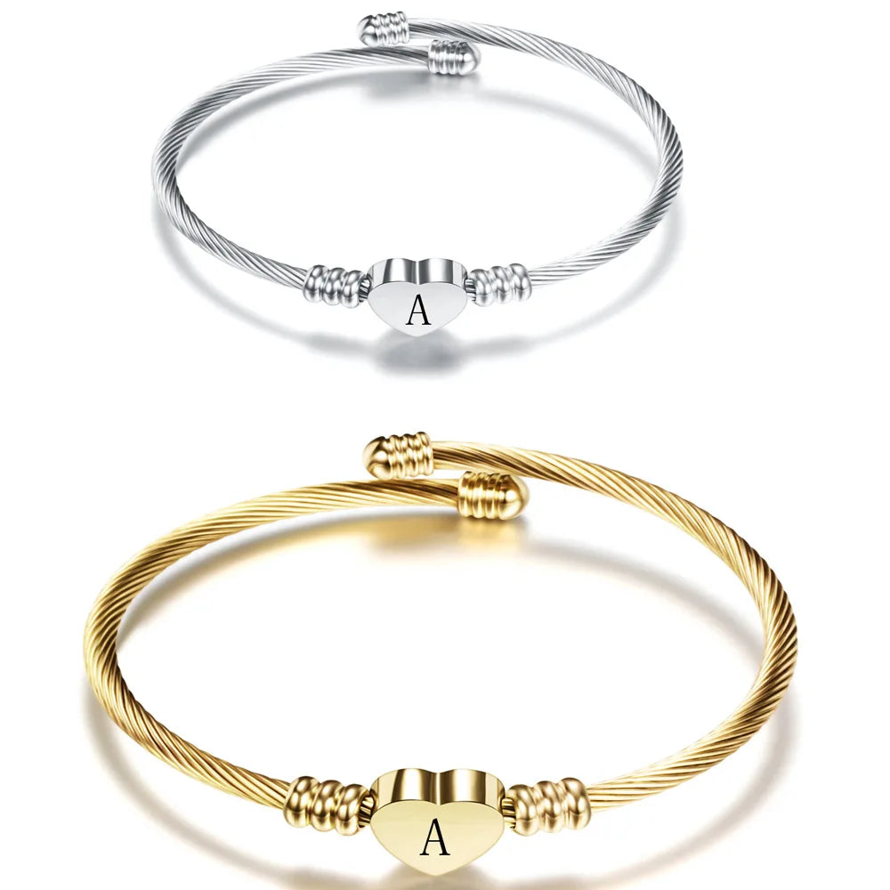 Initial Letter Stainless Steel Cuff Bracelet
