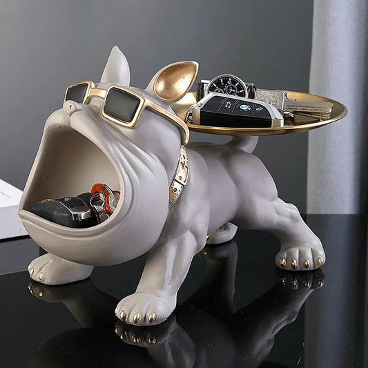 Figura de bulldog de 30 cm para decoración del hogar, estatua de perro, caja de almacenamiento, adorno de animal, escultura artística de resina, escultura de cachorro para el hogar