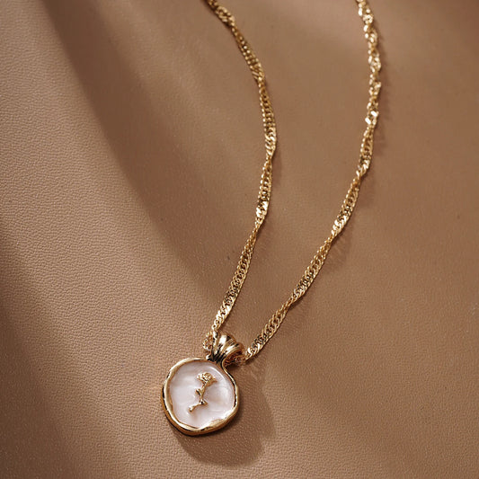 French Retro Gold Color Rose Necklace