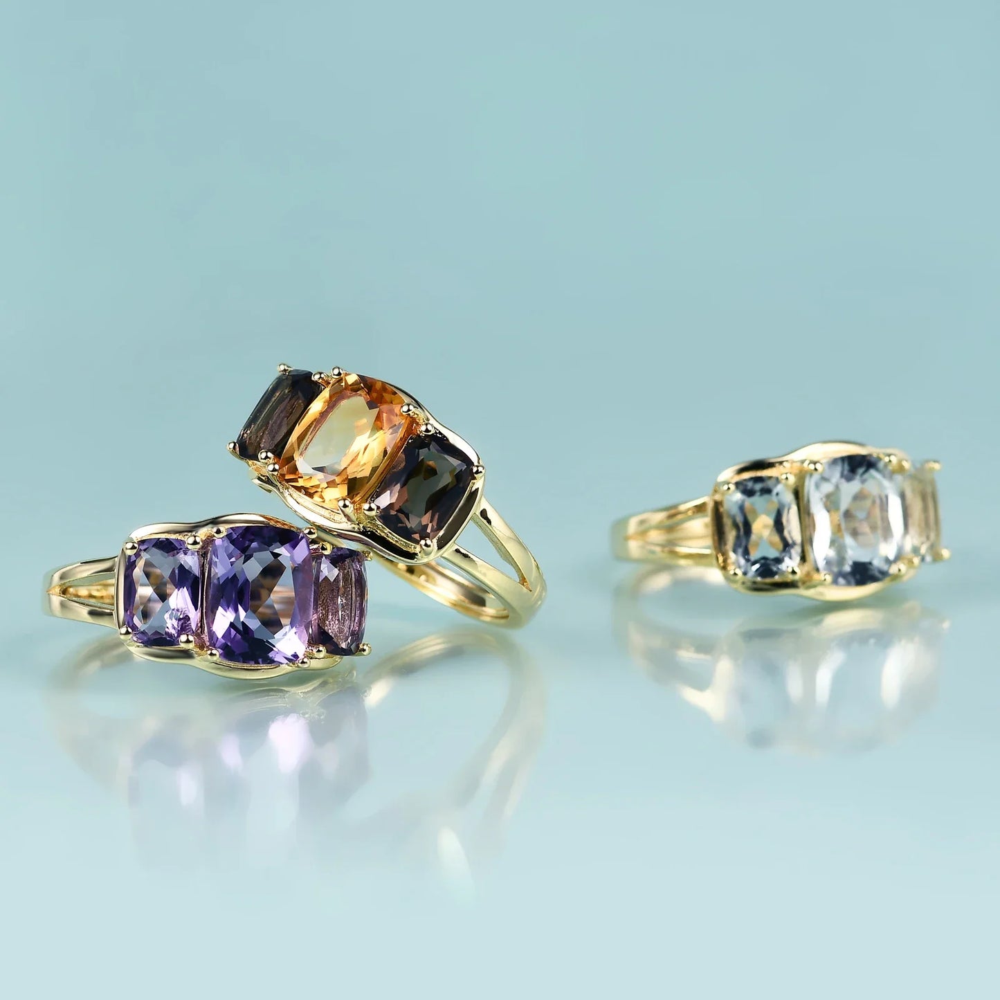 Bague en quartz fumé et citrine