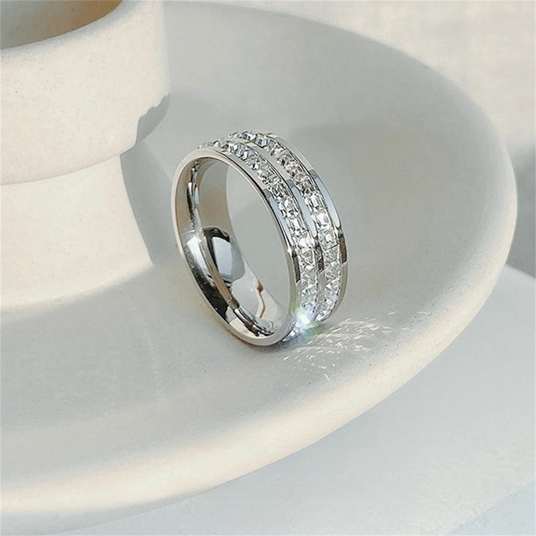 Luxury Double Rowed Square Zircon Ring