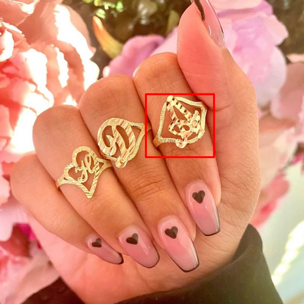 Bague cœur personnalisée avec lettres AZ