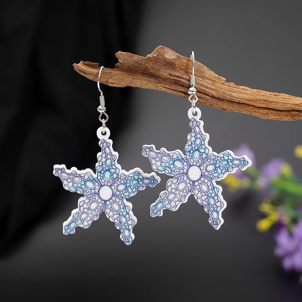 Geometric Round Blue Waves Acrylic Earrings