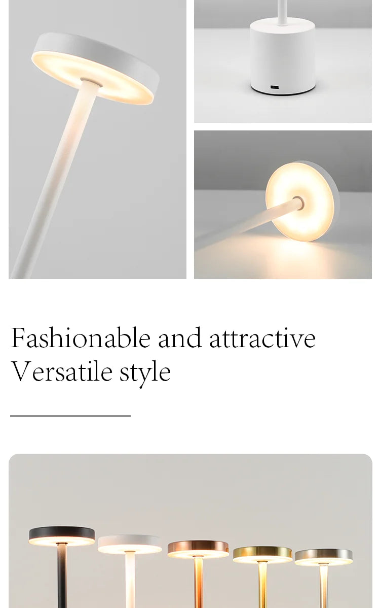 Lámpara de mesa LED con sensor táctil simple, recargable, 3 colores, ajustable, luz ambiental creativa para mesita de noche, decoración de habitación