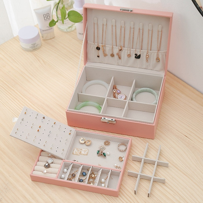 Double Layer Large Capacity Leather Jewelry Box - BestShop