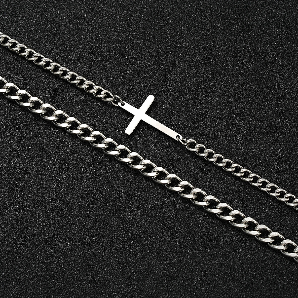 Ensemble de bracelets à chaîne cubaine en acier inoxydable avec croix