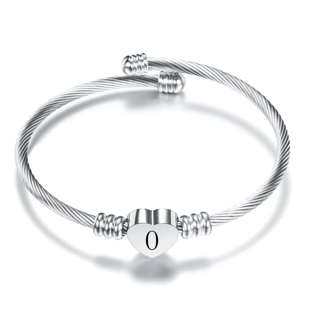 Initial Letter Stainless Steel Cuff Bracelet
