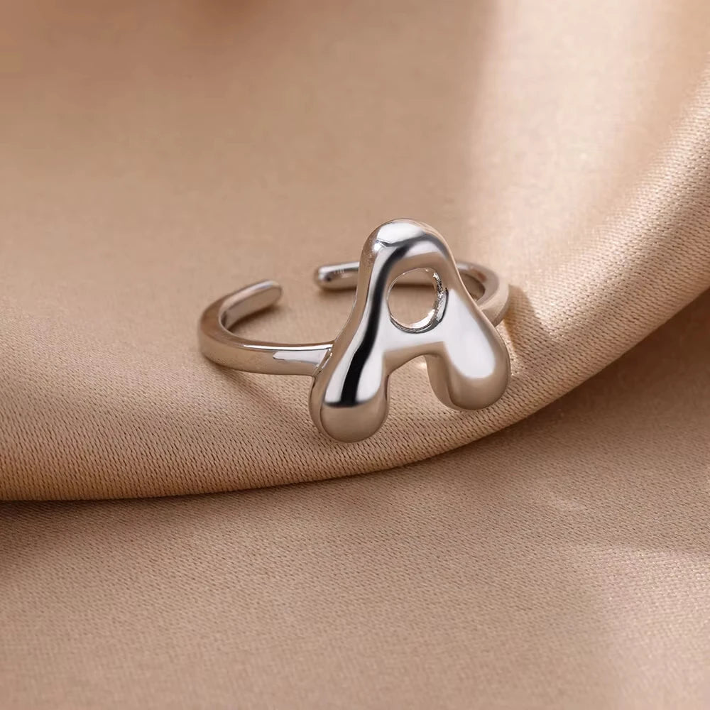 Gold Color Cute Bubble Letters Rings