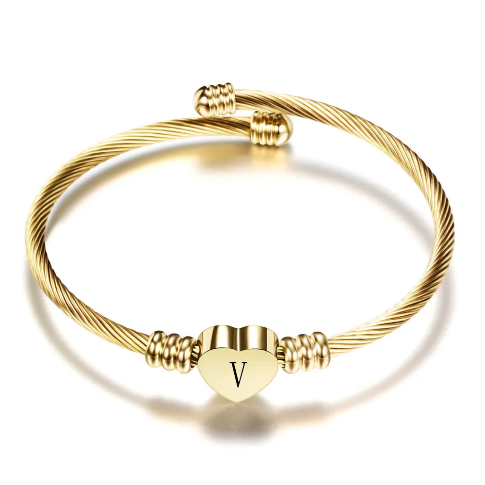 Initial Letter Stainless Steel Cuff Bracelet